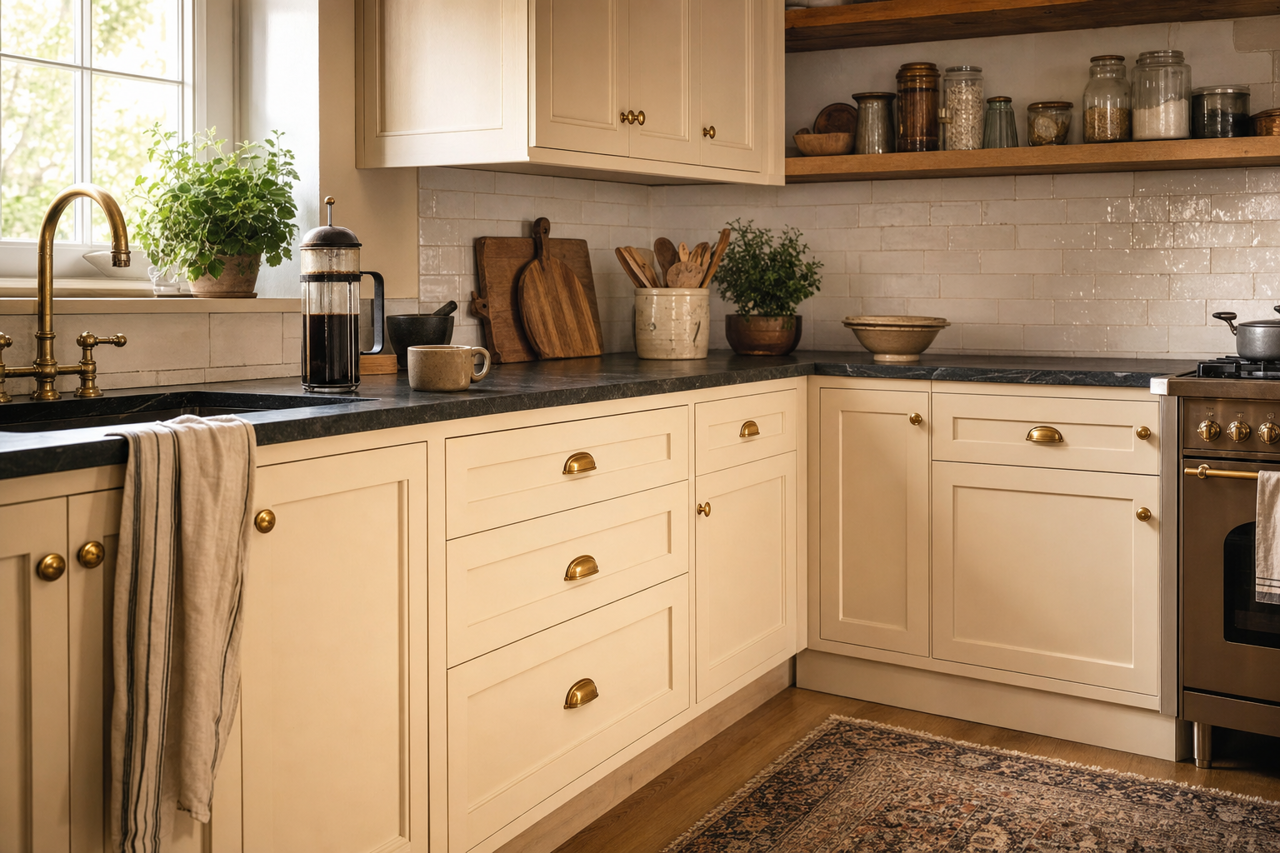 Antique White by Sherwin-Williams on cabinets