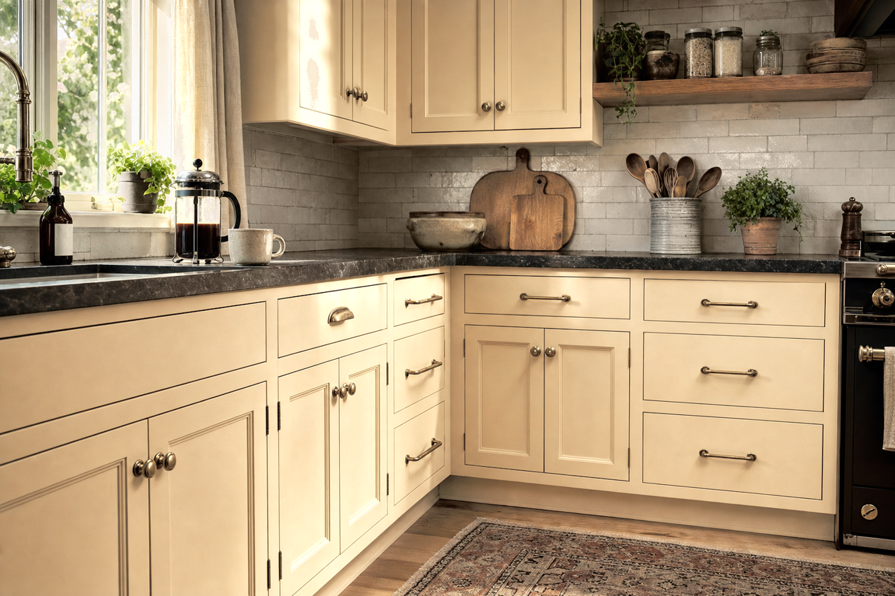 Believable Buff by Sherwin-Williams on cabinets