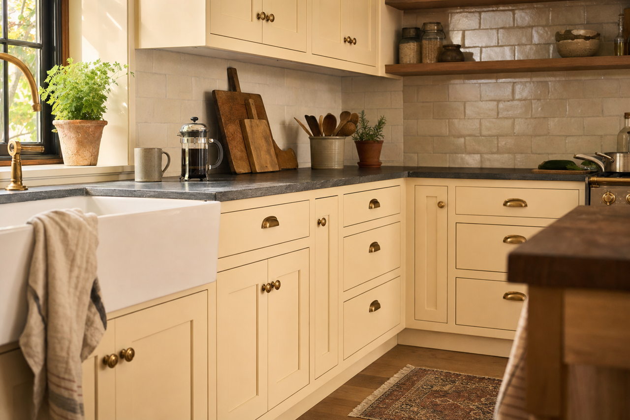 Navajo White by Sherwin-Williams on cabinets