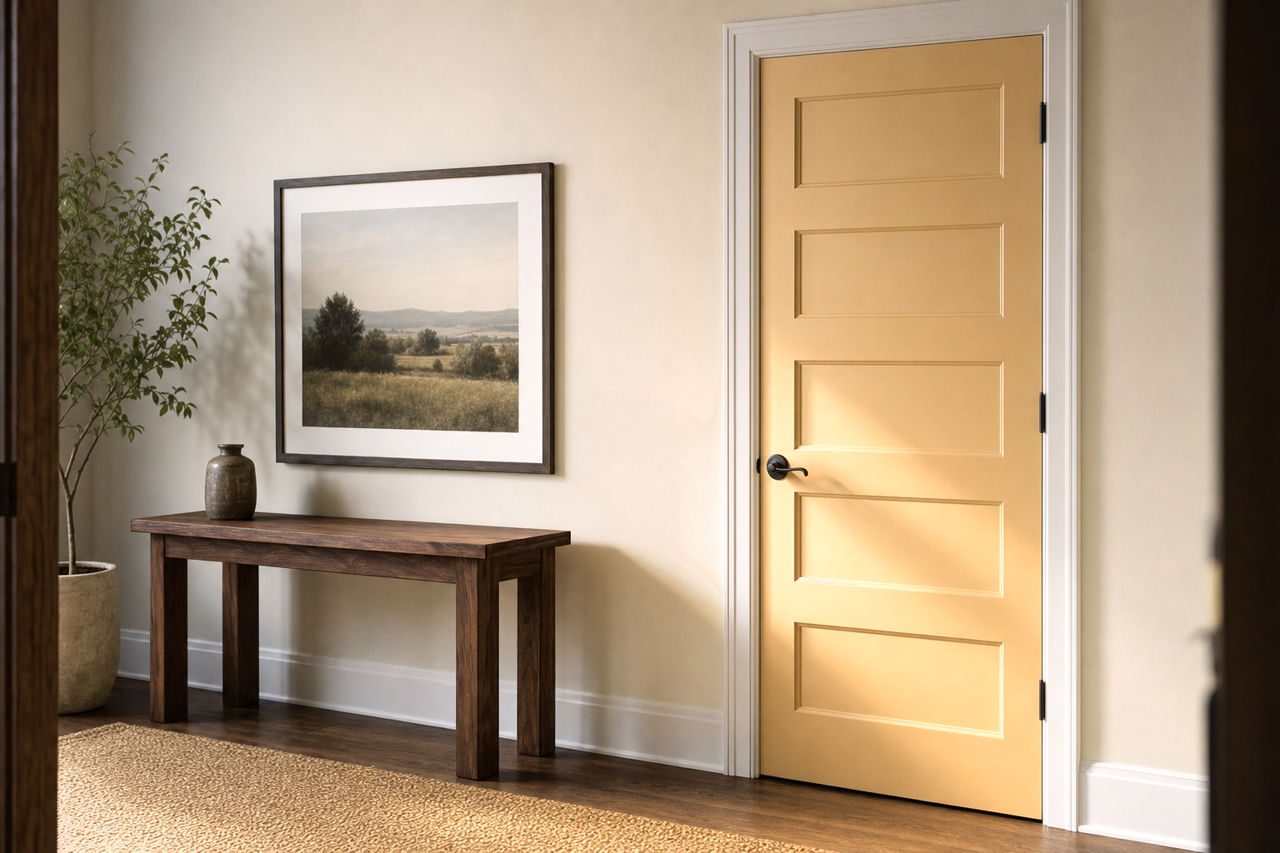 Restrained Gold by Sherwin-Williams on interior-doors