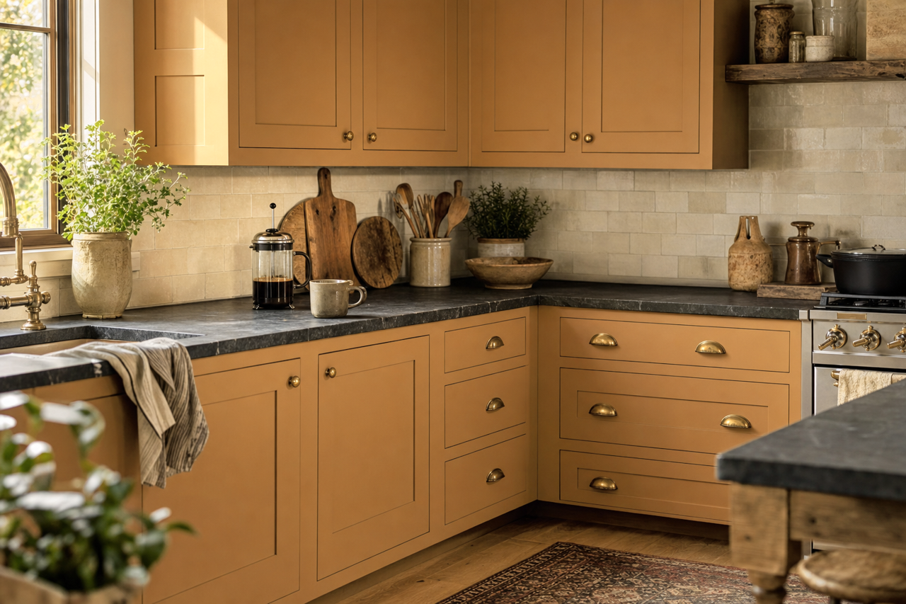 Chamois by Sherwin-Williams on cabinets