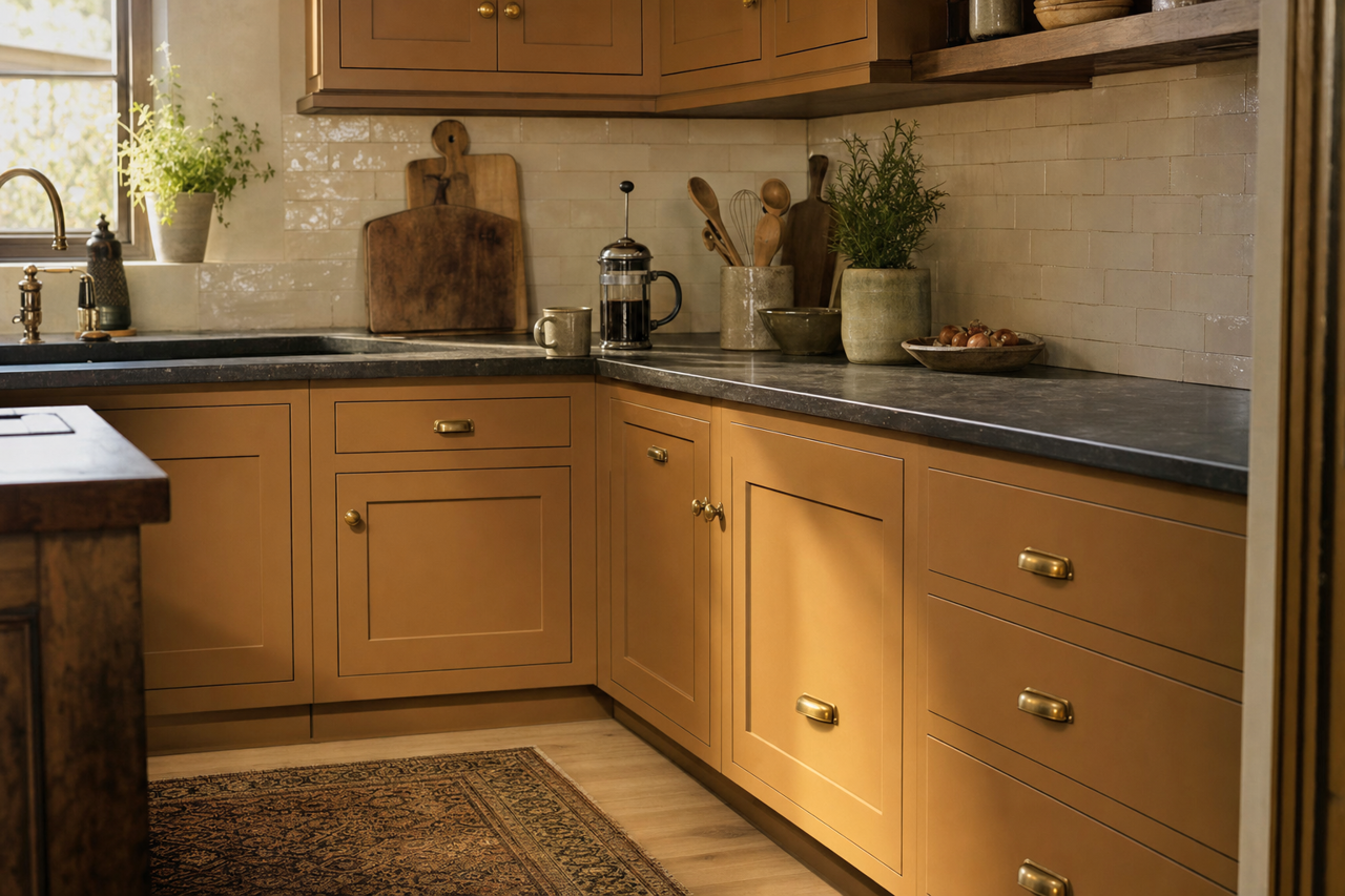 Relic Bronze by Sherwin-Williams on cabinets