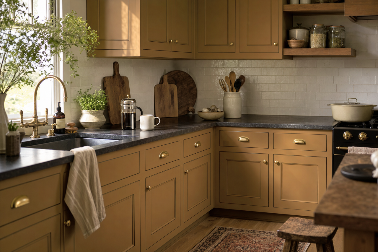 Mossy Gold by Sherwin-Williams on cabinets