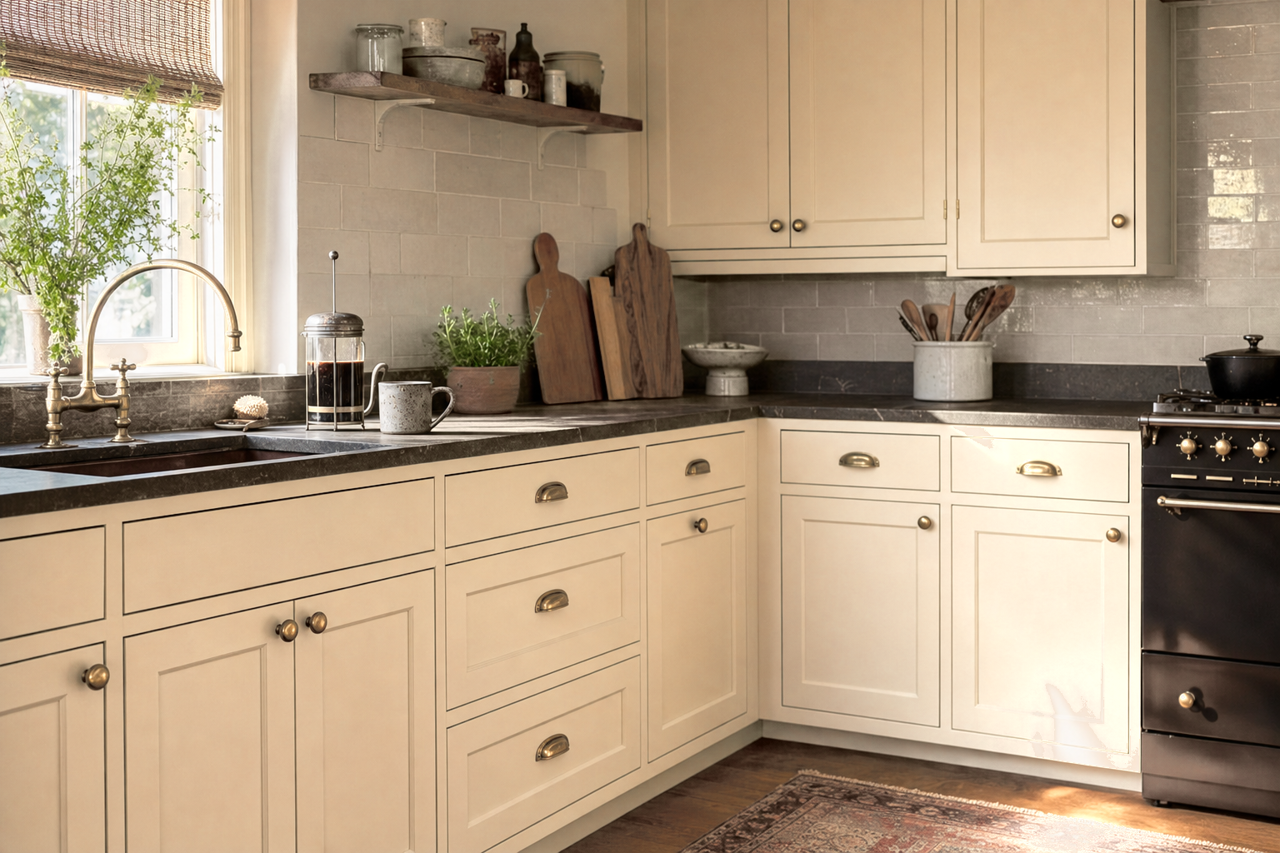 Softer Tan by Sherwin-Williams on cabinets