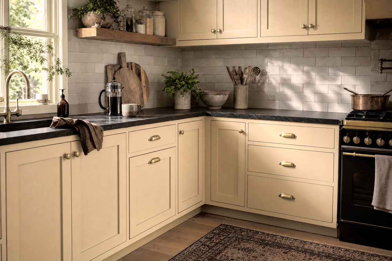 Macadamia by Sherwin-Williams on cabinets