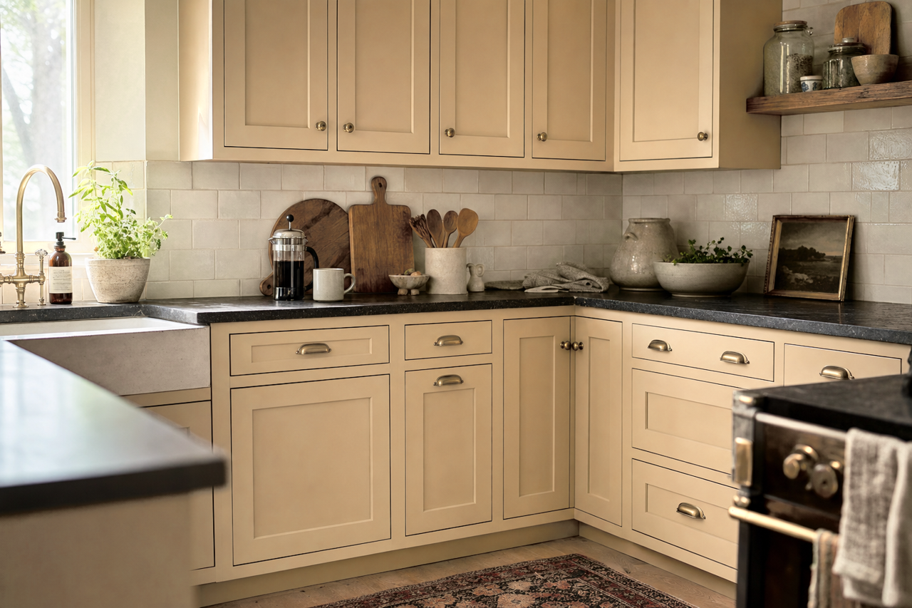 Basket Beige by Sherwin-Williams on cabinets