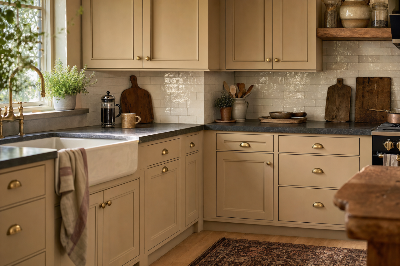 Universal Khaki by Sherwin-Williams on cabinets