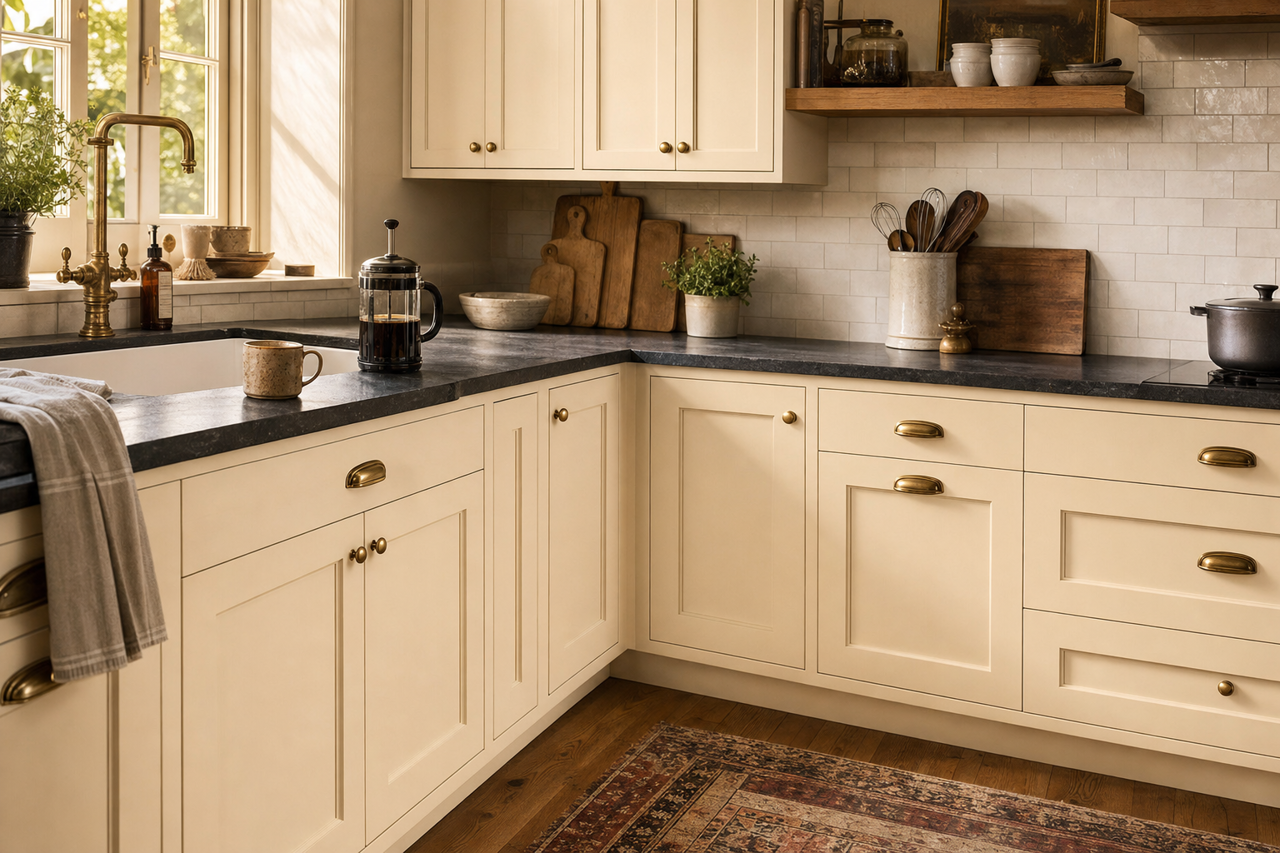 Nacre by Sherwin-Williams on cabinets