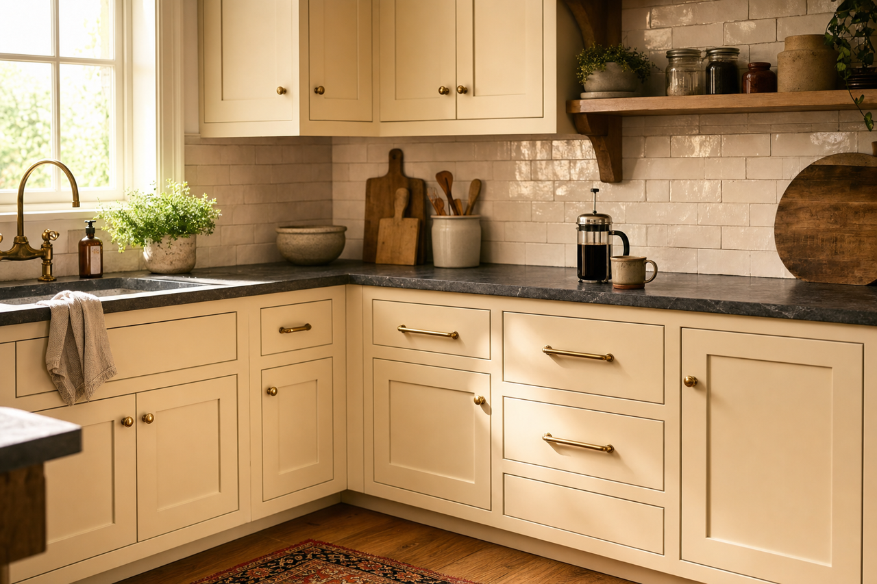 Rice Grain by Sherwin-Williams on cabinets