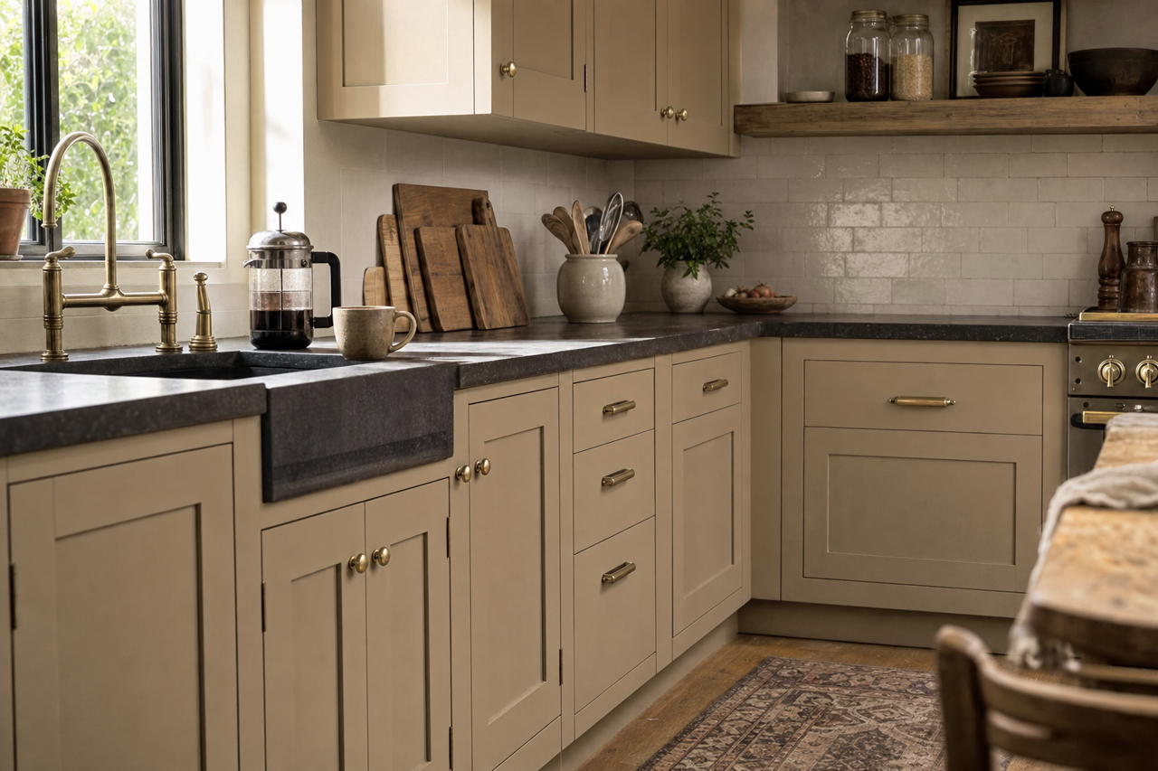 Sawdust by Sherwin-Williams on cabinets