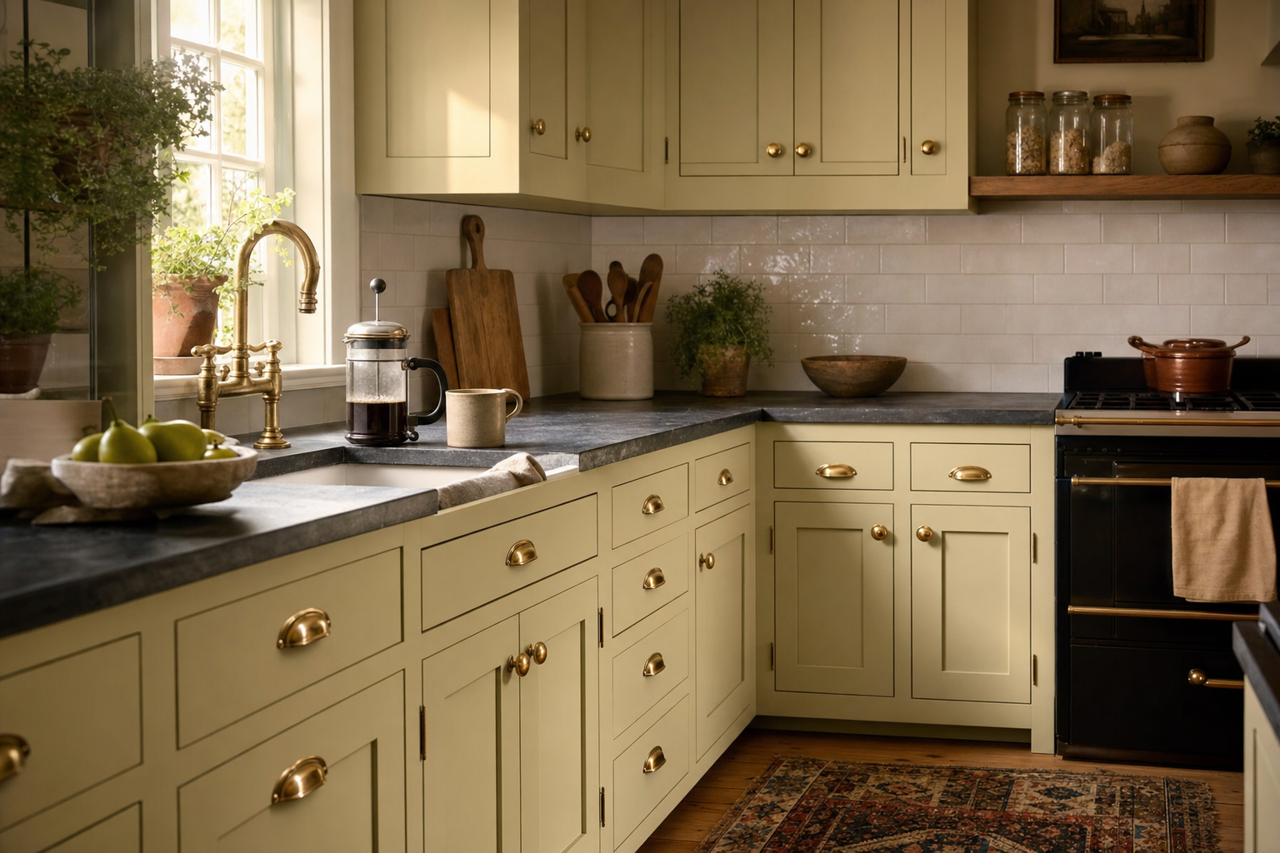 Grassland by Sherwin-Williams on cabinets