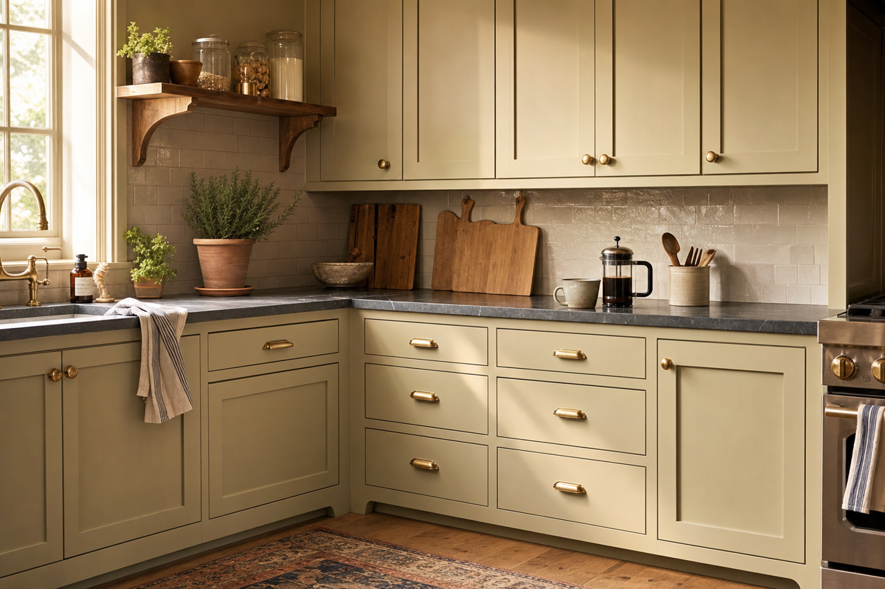 Svelte Sage by Sherwin-Williams on cabinets
