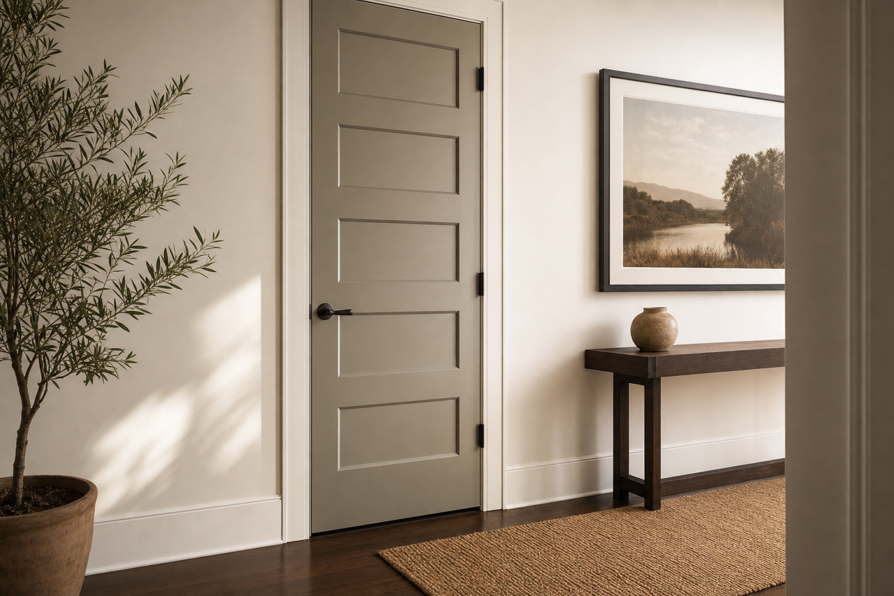 Connected Gray by Sherwin-Williams on interior-doors