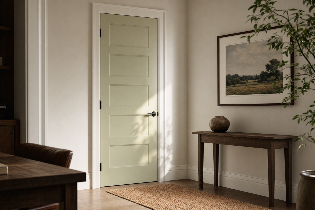 Softened Green by Sherwin-Williams on interior-doors