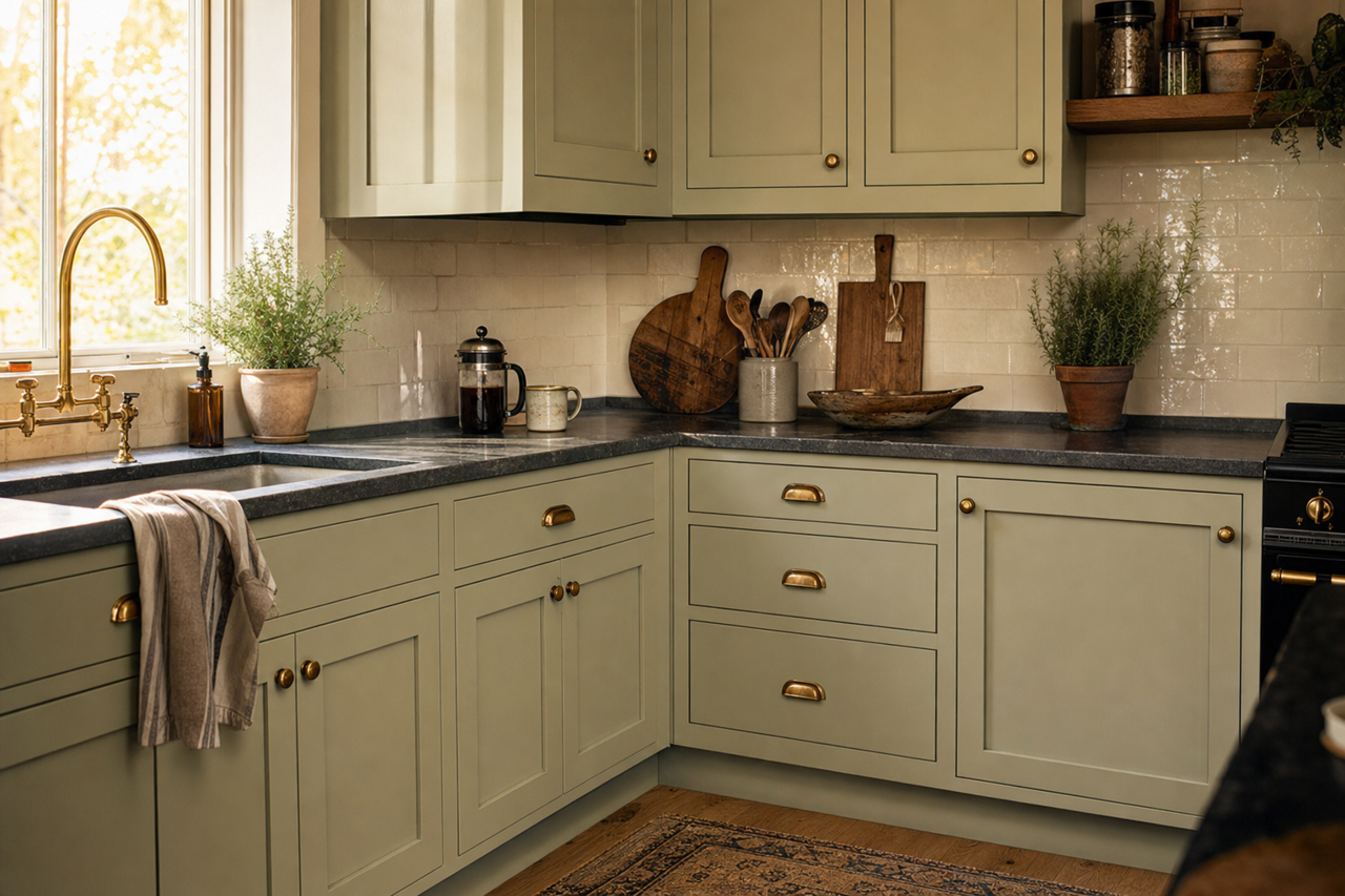 Clary Sage by Sherwin-Williams on cabinets