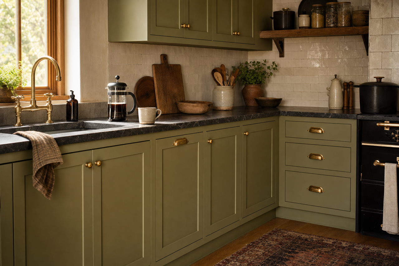 Artichoke by Sherwin-Williams on cabinets