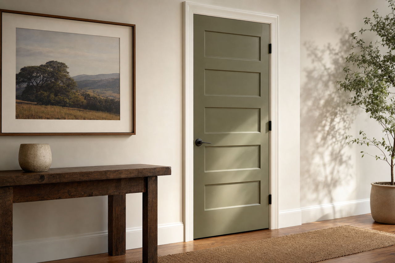 Oakmoss by Sherwin-Williams on interior-doors