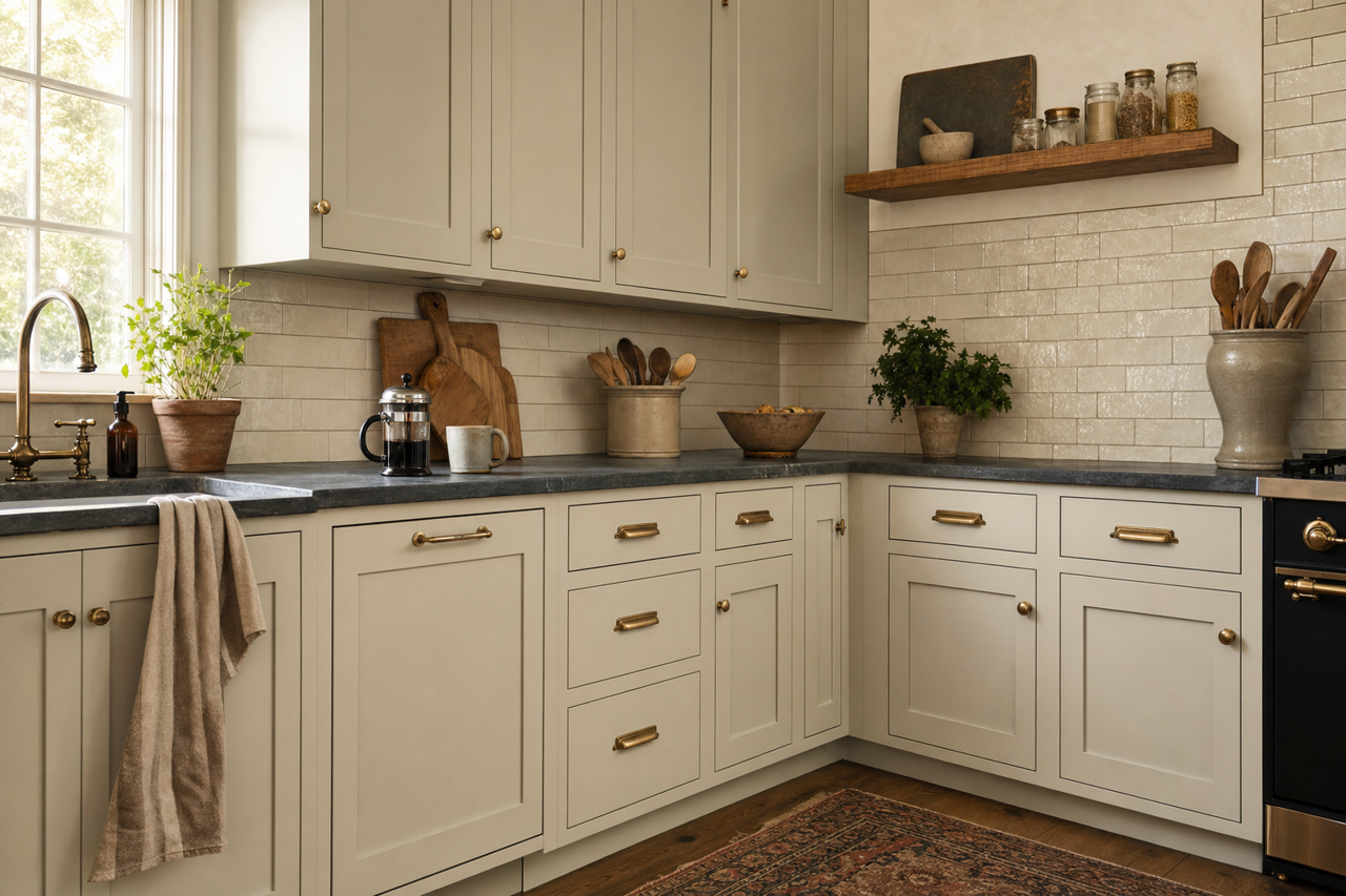 Conservative Gray by Sherwin-Williams on cabinets