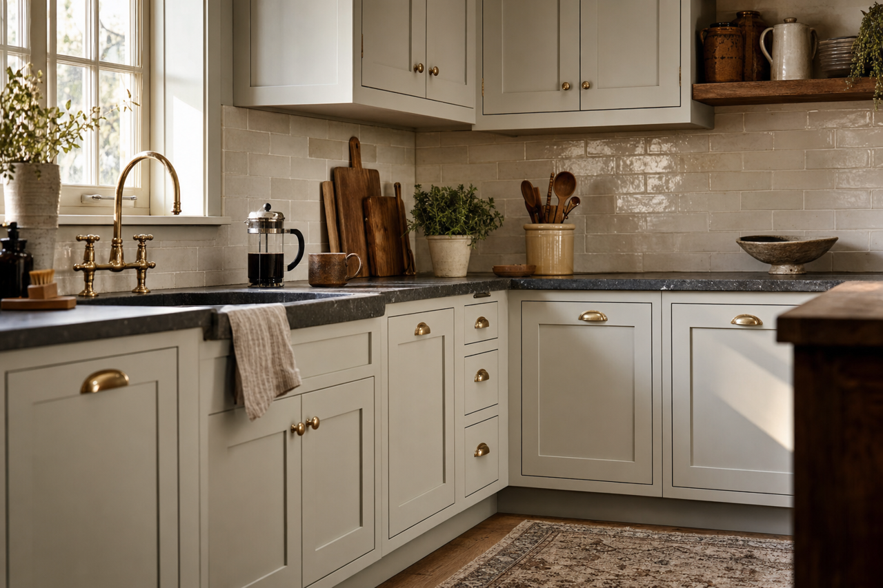 Austere Gray by Sherwin-Williams on cabinets