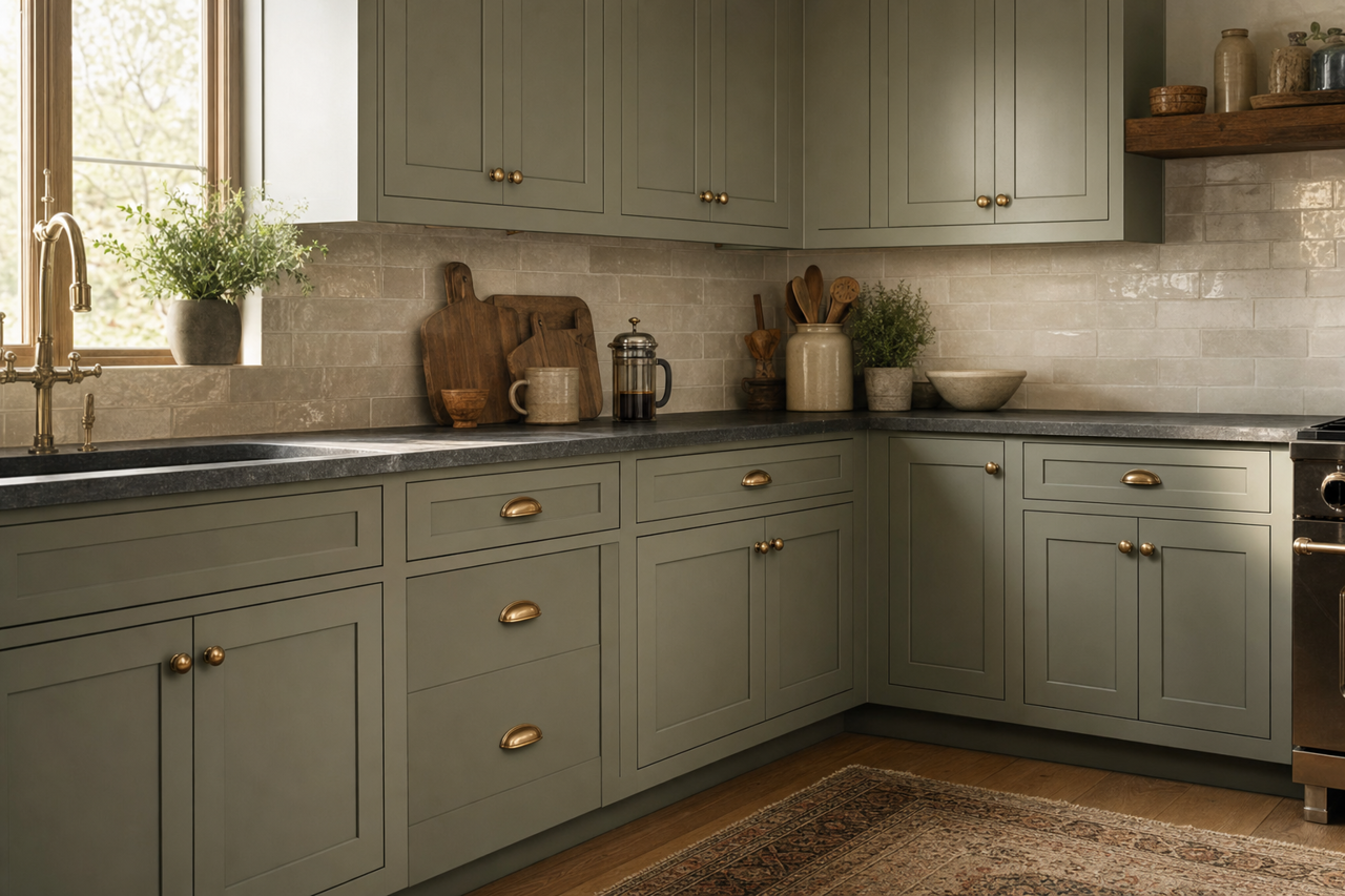 Dried Thyme by Sherwin-Williams on cabinets