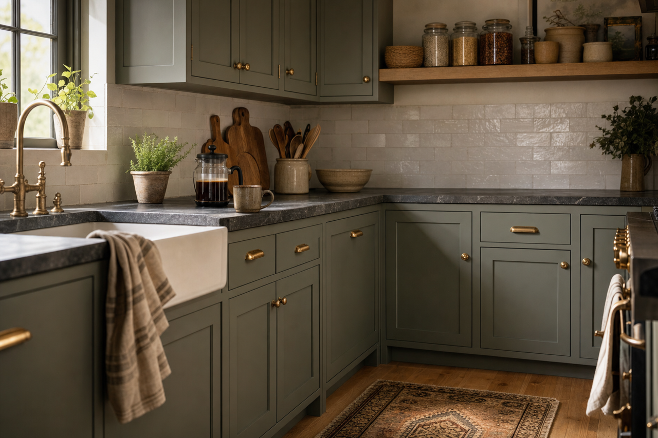 Rosemary by Sherwin-Williams on cabinets