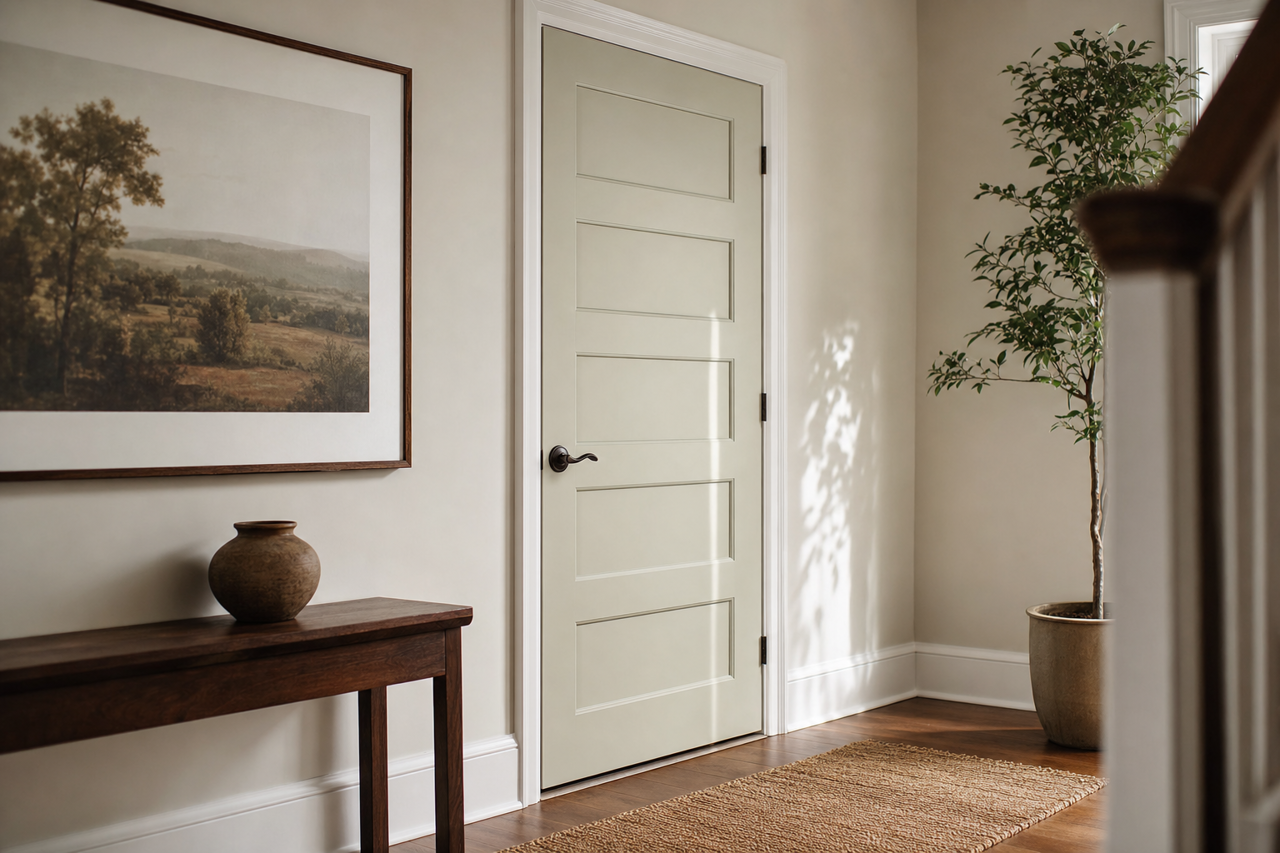 Filmy Green by Sherwin-Williams on interior-doors