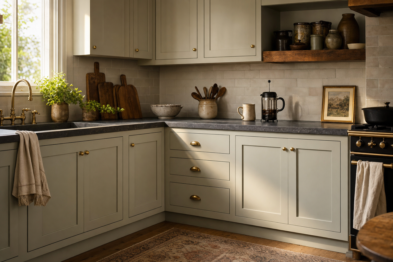 Contented by Sherwin-Williams on cabinets