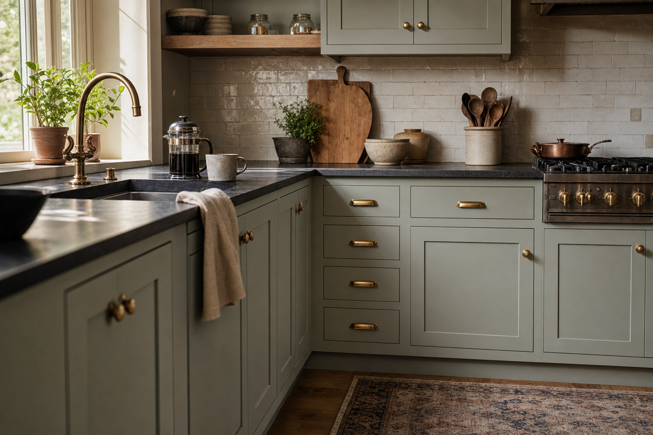Coastal Plain by Sherwin-Williams on cabinets