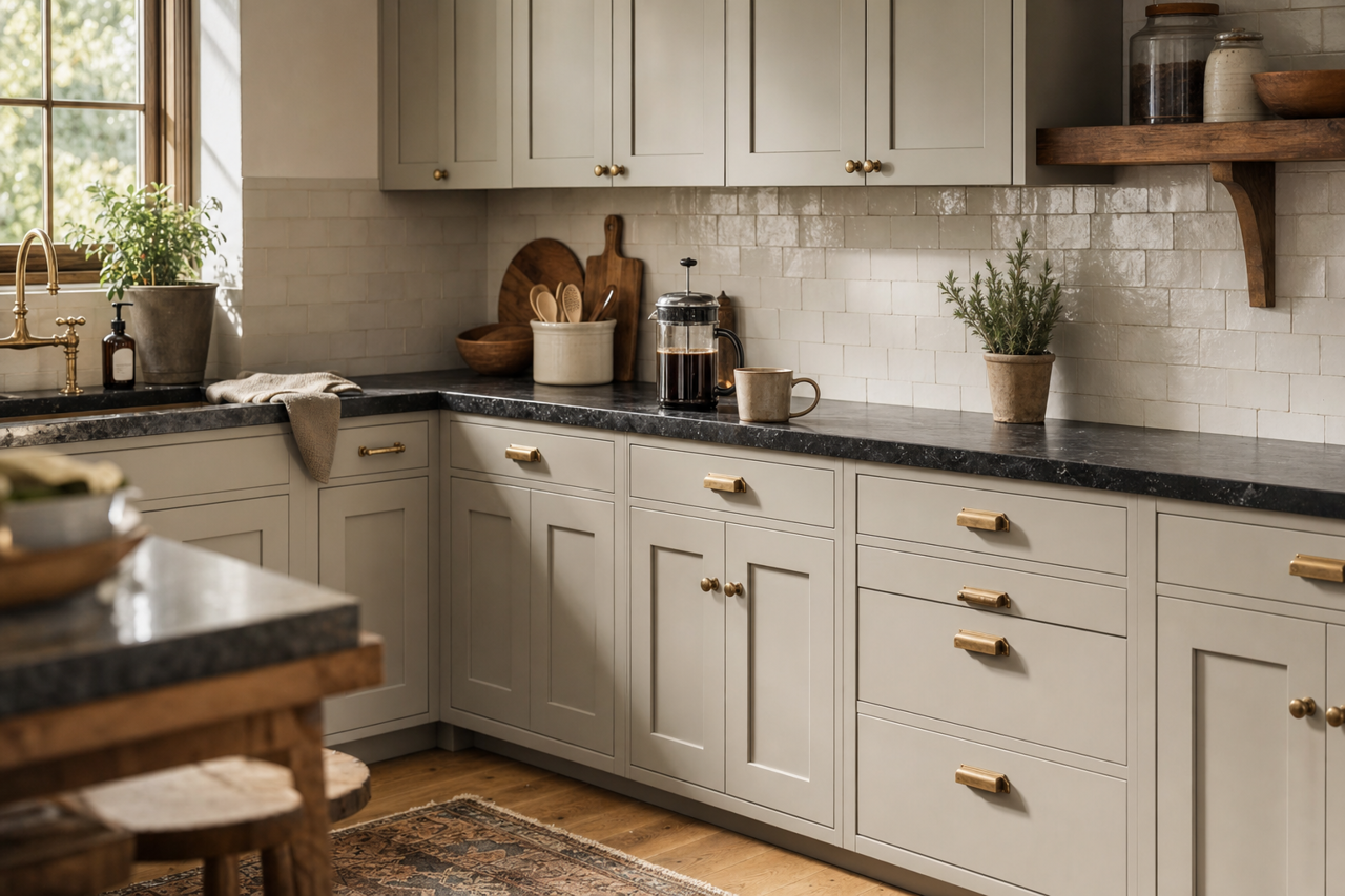 Sensible Hue by Sherwin-Williams on cabinets