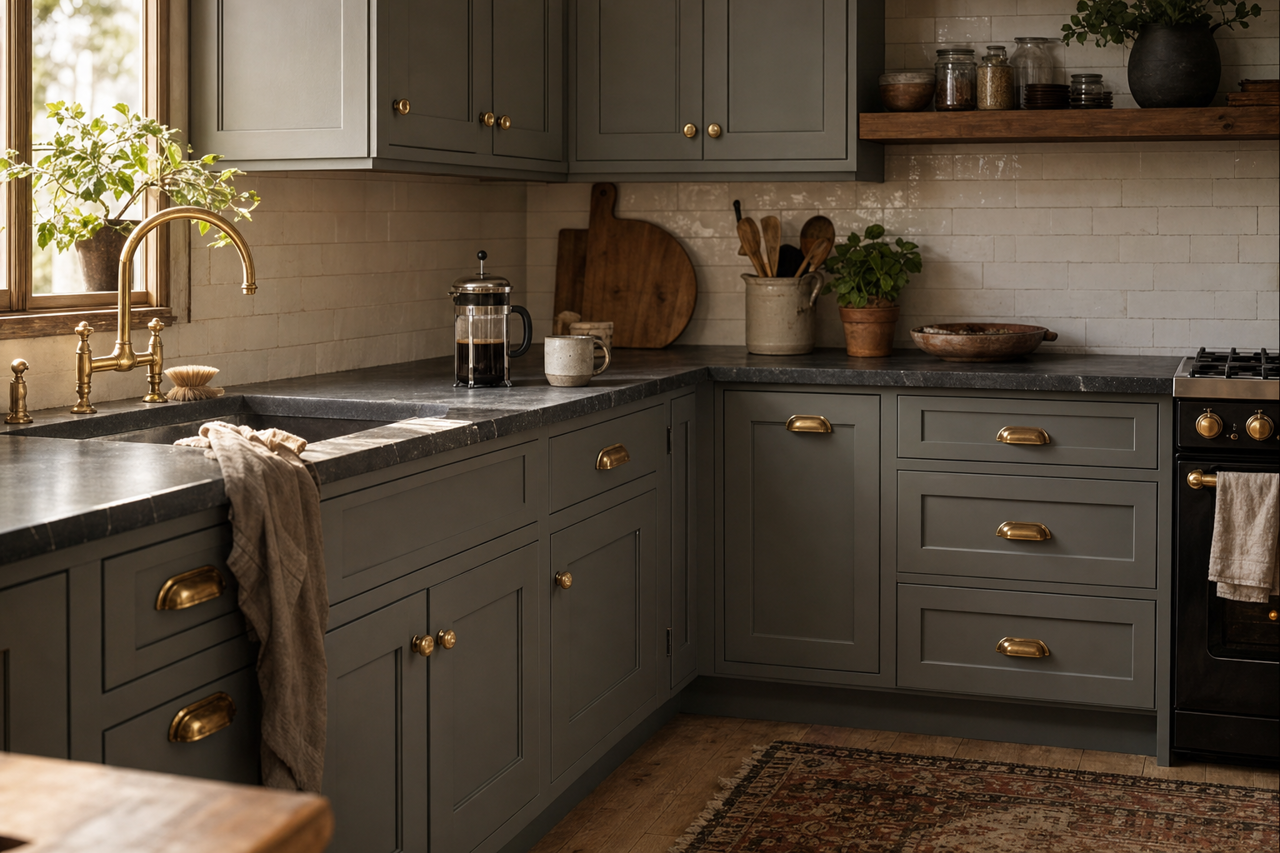 Cast Iron by Sherwin-Williams on cabinets