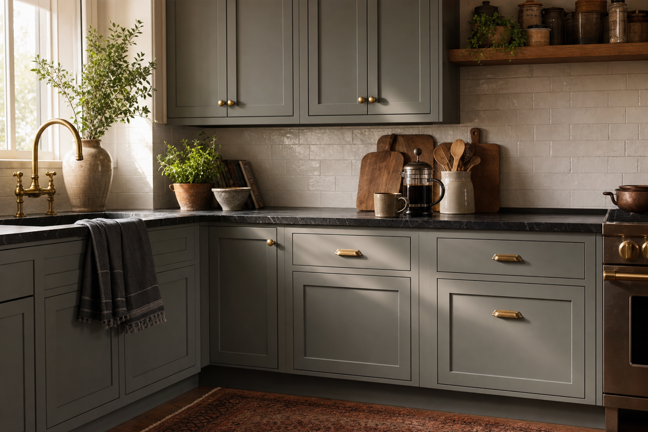 Retreat by Sherwin-Williams on cabinets