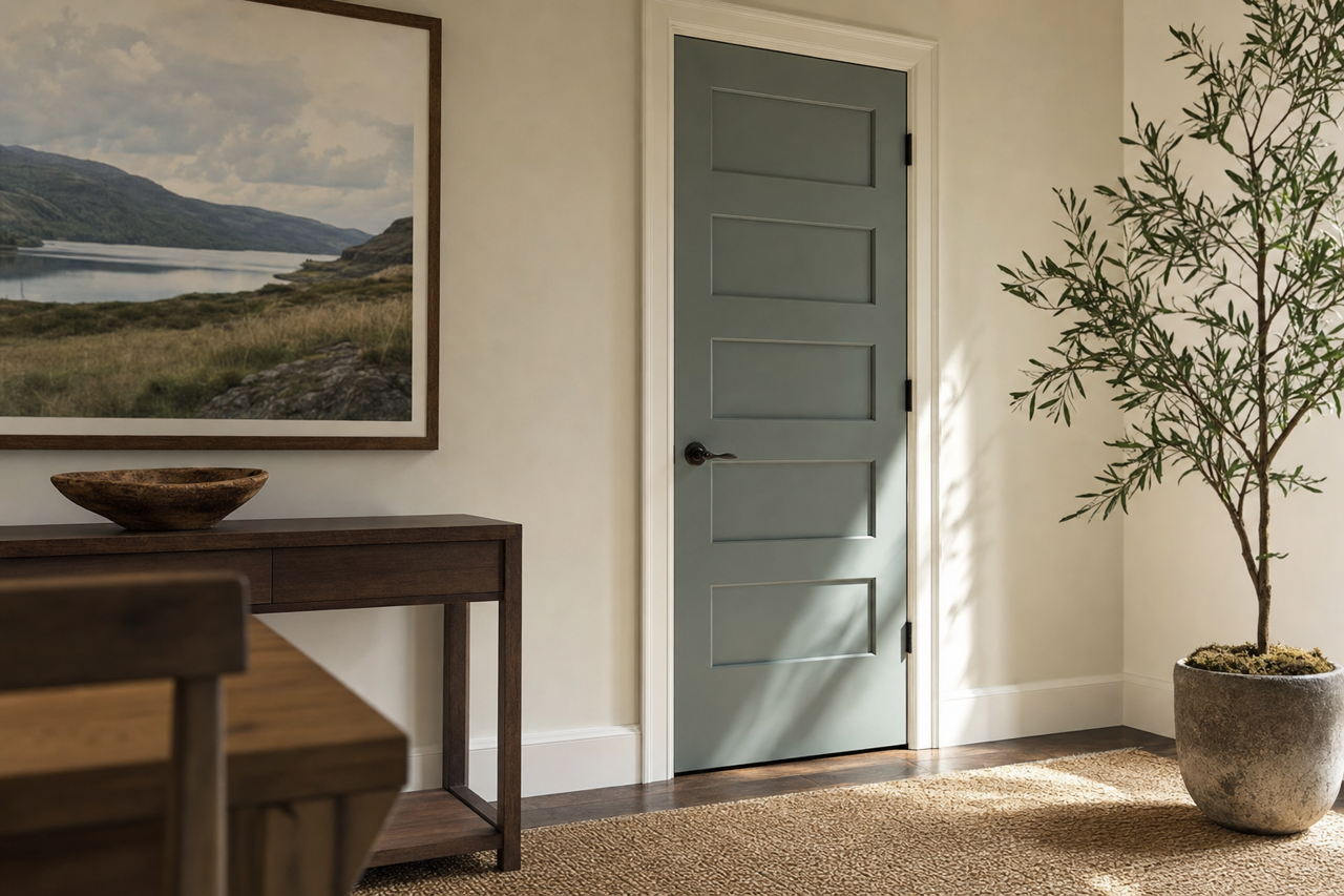 Rocky River by Sherwin-Williams on interior-doors