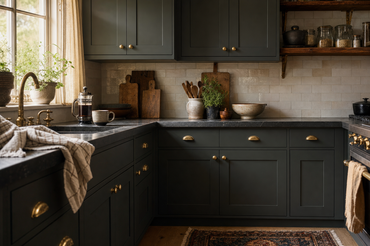 Jasper by Sherwin-Williams on cabinets