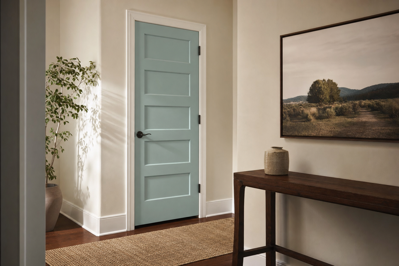 Rain by Sherwin-Williams on interior-doors