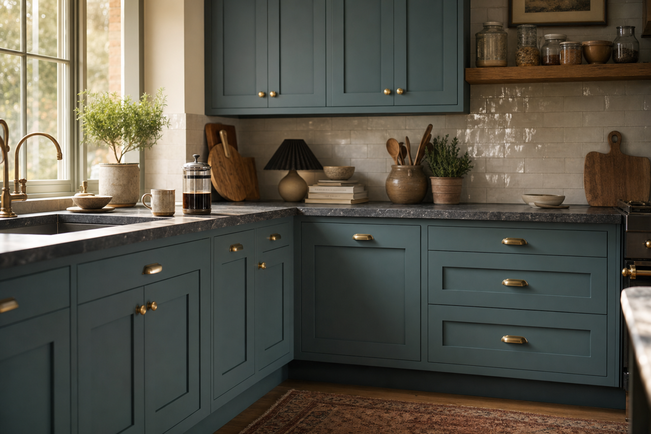 Still Water by Sherwin-Williams on cabinets