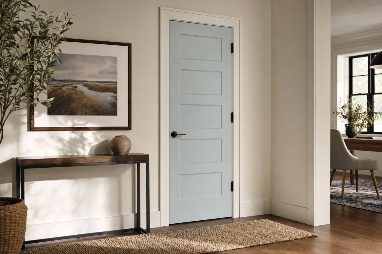 Sleepy Blue by Sherwin-Williams on interior-doors