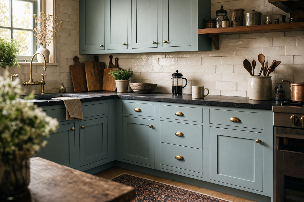 Languid Blue by Sherwin-Williams on cabinets