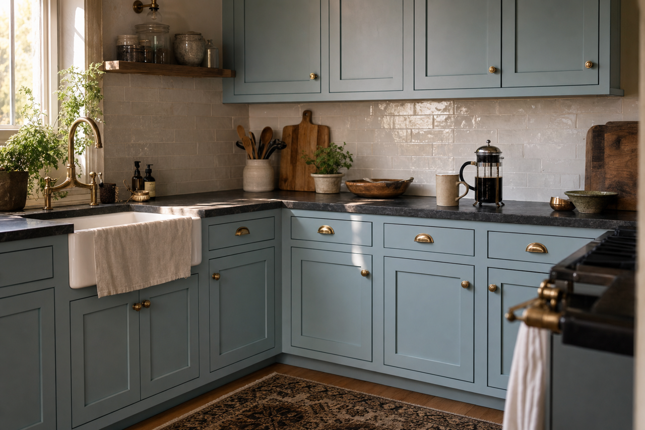 Meditative by Sherwin-Williams on cabinets