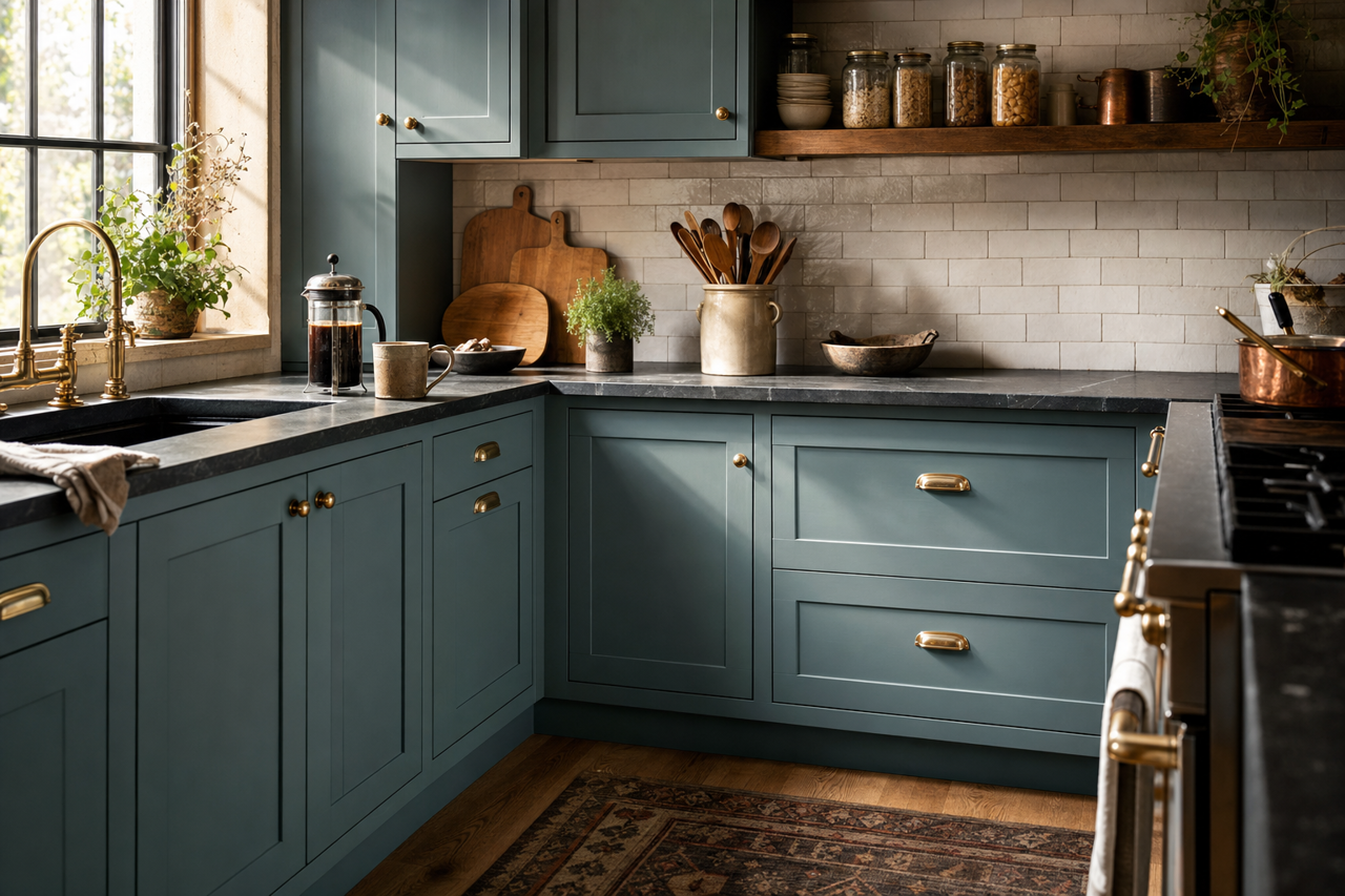 Refuge by Sherwin-Williams on cabinets