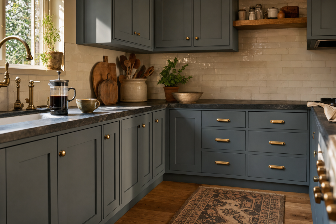 Grays Harbor by Sherwin-Williams on cabinets