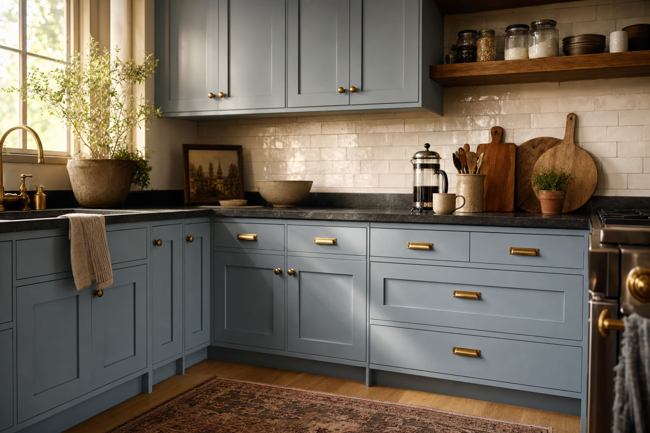 Aleutian by Sherwin-Williams on cabinets
