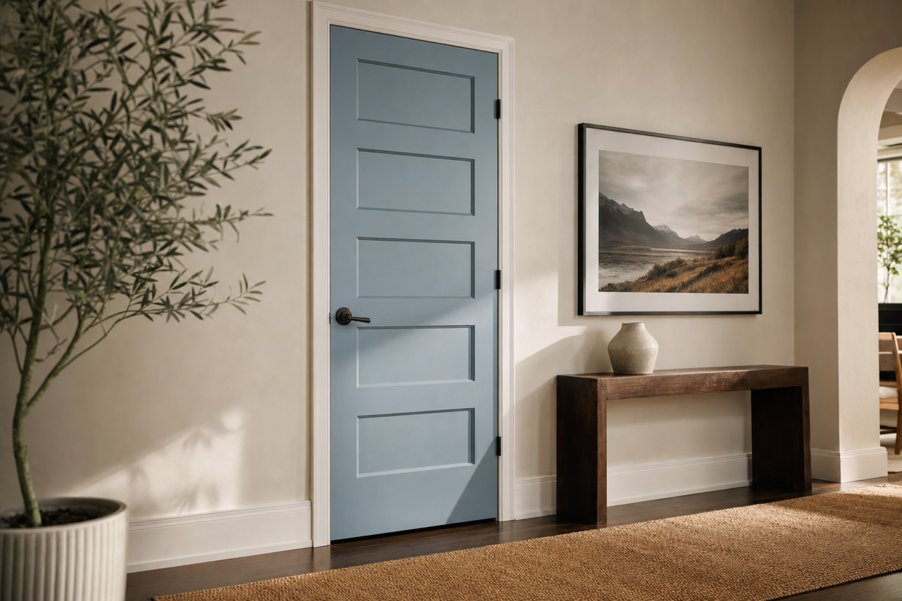 Bracing Blue by Sherwin-Williams on interior-doors