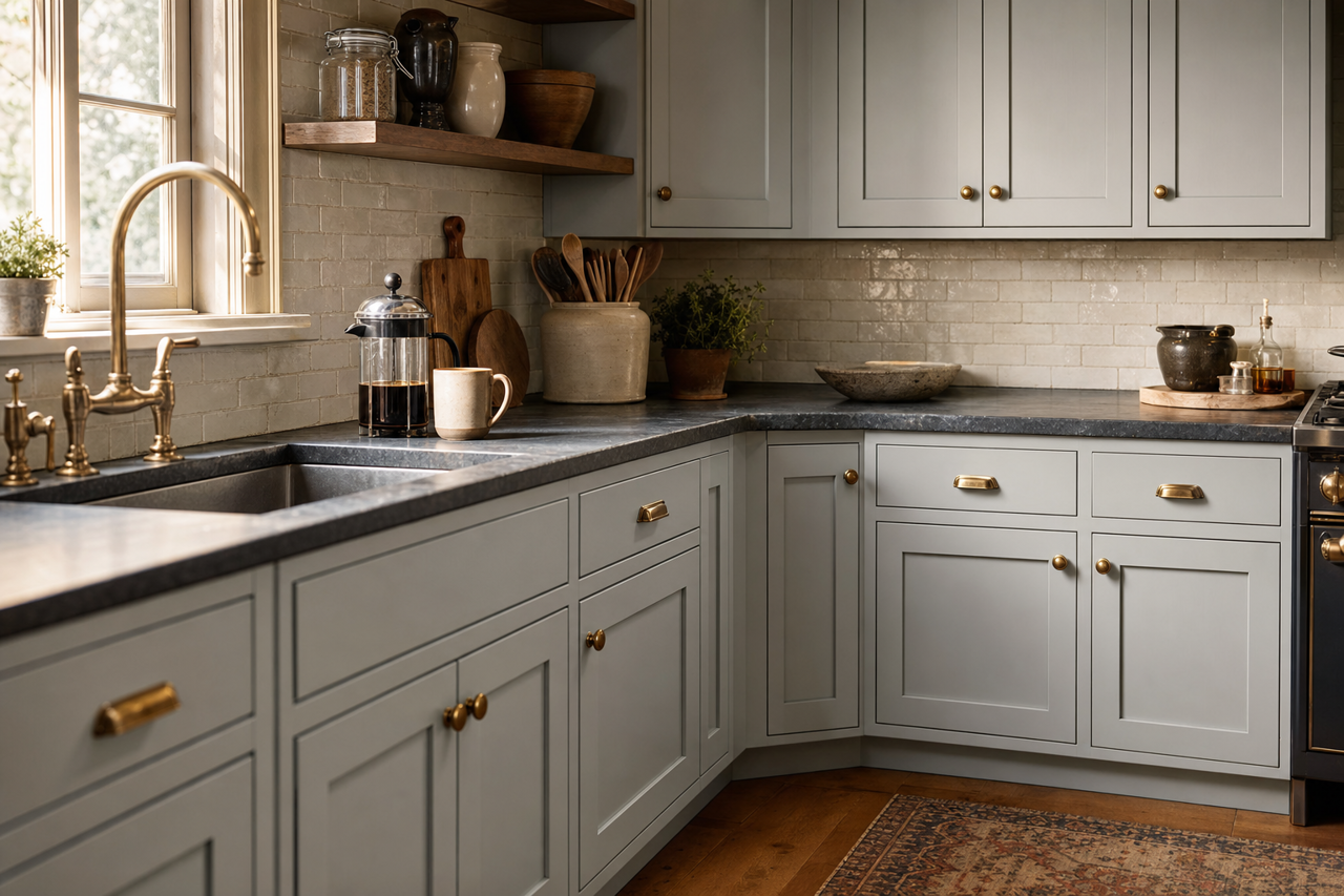 Krypton by Sherwin-Williams on cabinets
