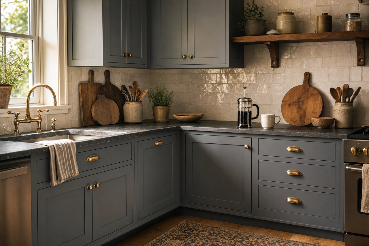 Outerspace by Sherwin-Williams on cabinets