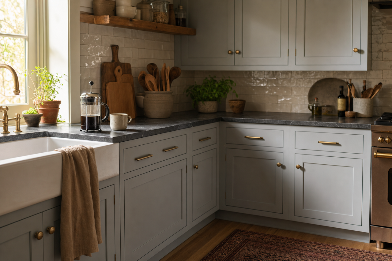 Morning Fog by Sherwin-Williams on cabinets