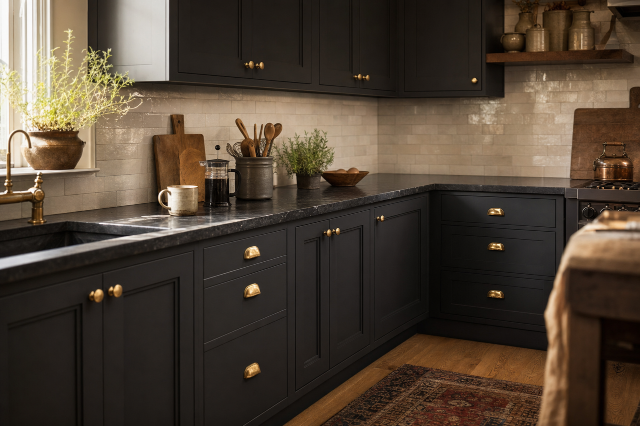 Tricorn Black by Sherwin-Williams on cabinets