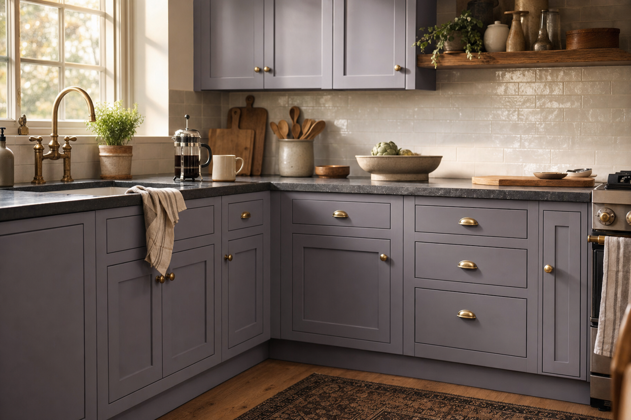 Exclusive Plum by Sherwin-Williams on cabinets