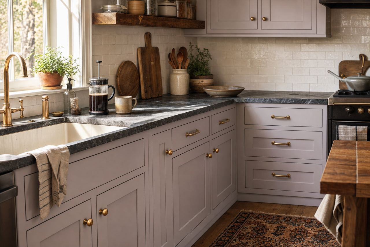 Veiled Violet by Sherwin-Williams on cabinets