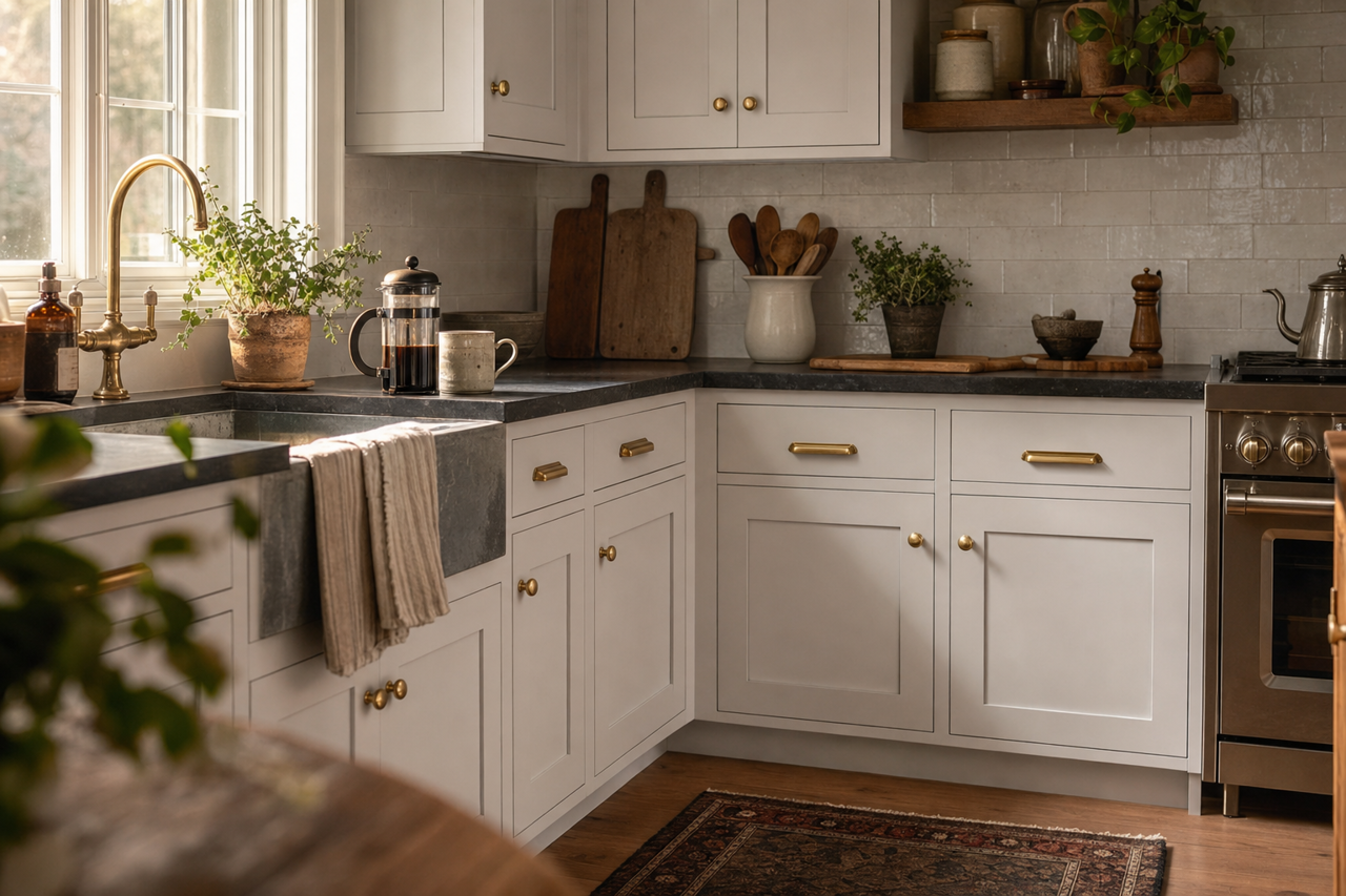 Destiny by Sherwin-Williams on cabinets