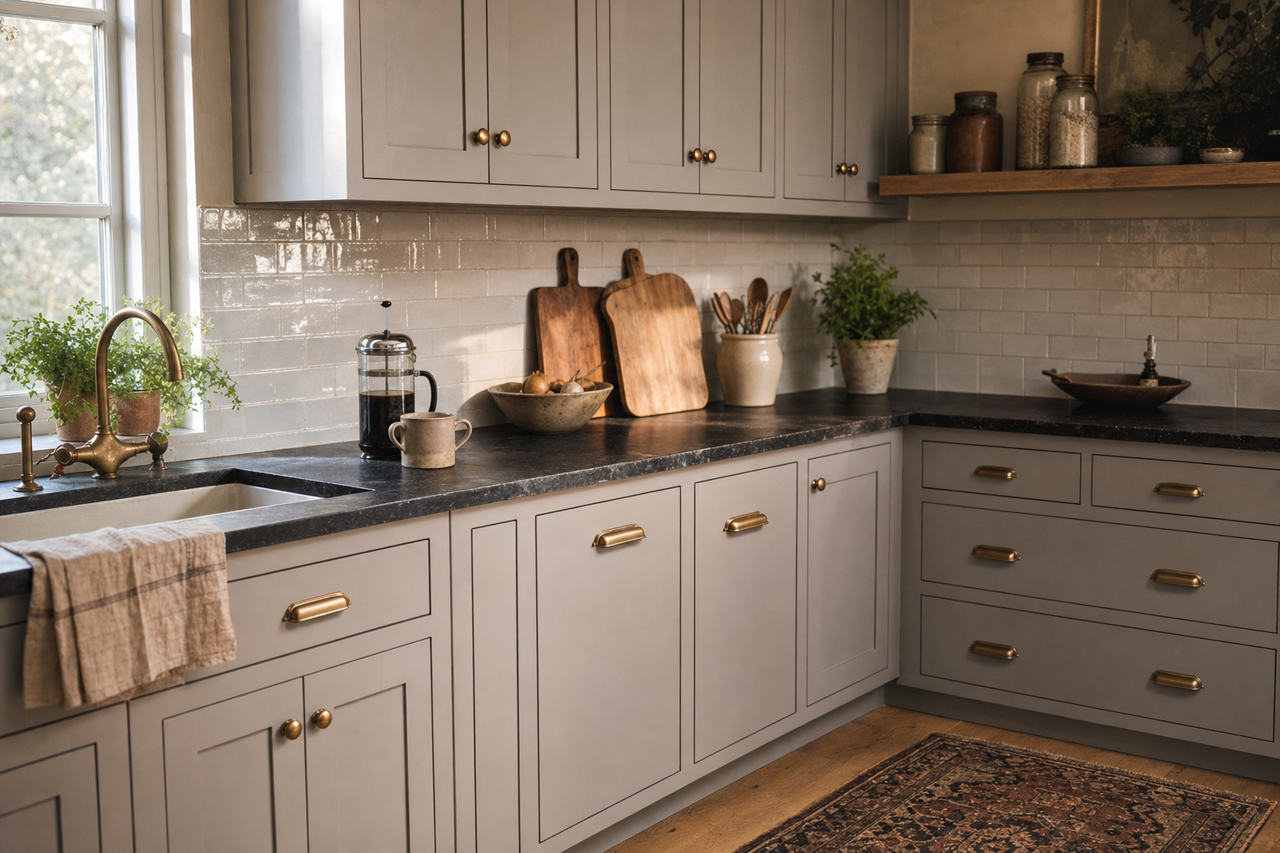 Mystical Shade by Sherwin-Williams on cabinets